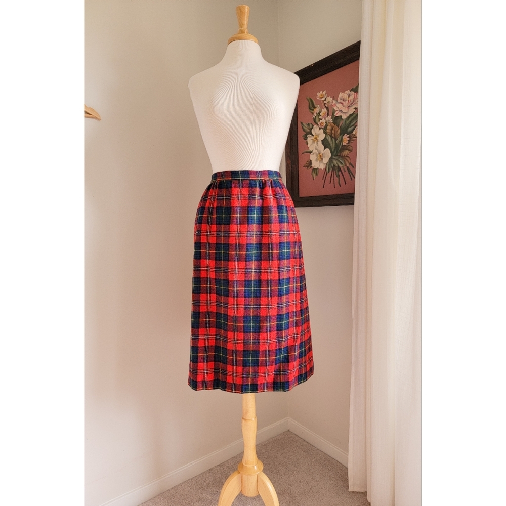 Vintage Pendleton Plaid Wool Tartan High Waist 80s Vintage Holiday Midi Skirt - Picture 14 of 15